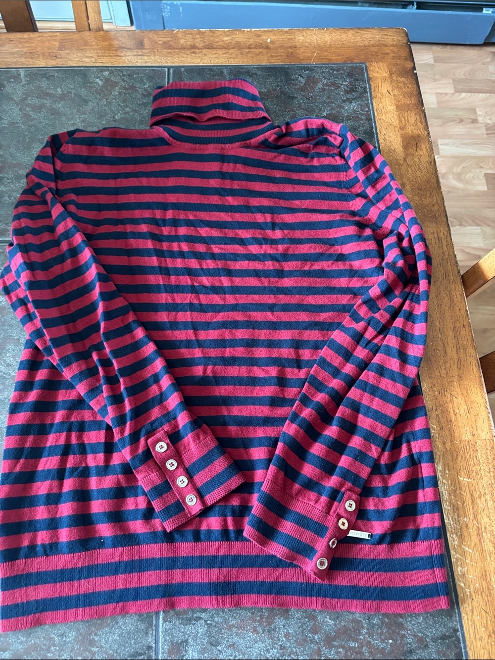 Tommy Hilfiger Red & Navy Striped Turtleneck Sweater